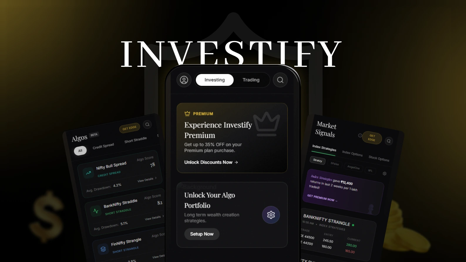 Investify — investing and trading mobile app interface