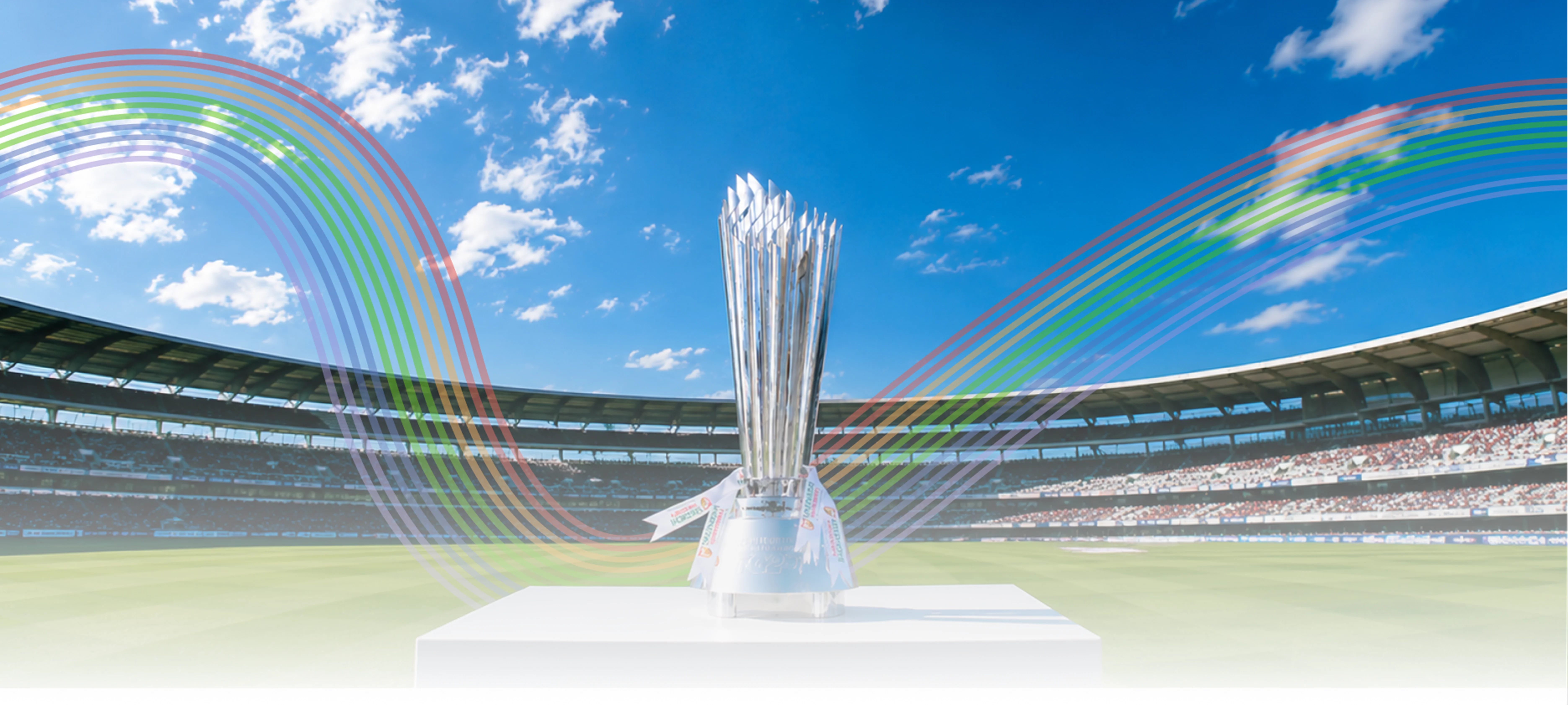 TG20 Cricket League — tournament trophy in a packed stadium
